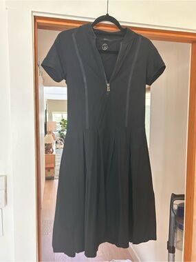 Bogner Black Short-Sleeve Zip Front A-Line Dress